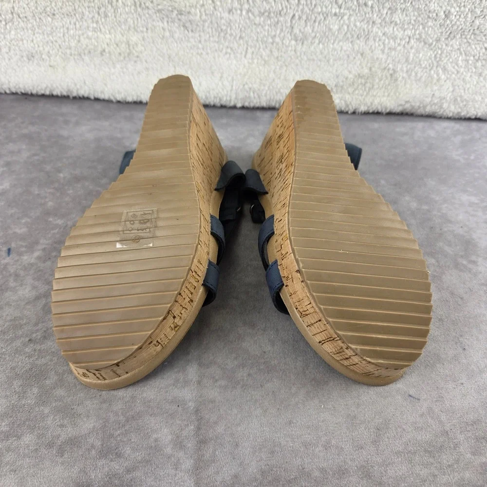 CL by Laundry Womens Navy Blue Strappy Cork Wedge Sandal Platform Size 7